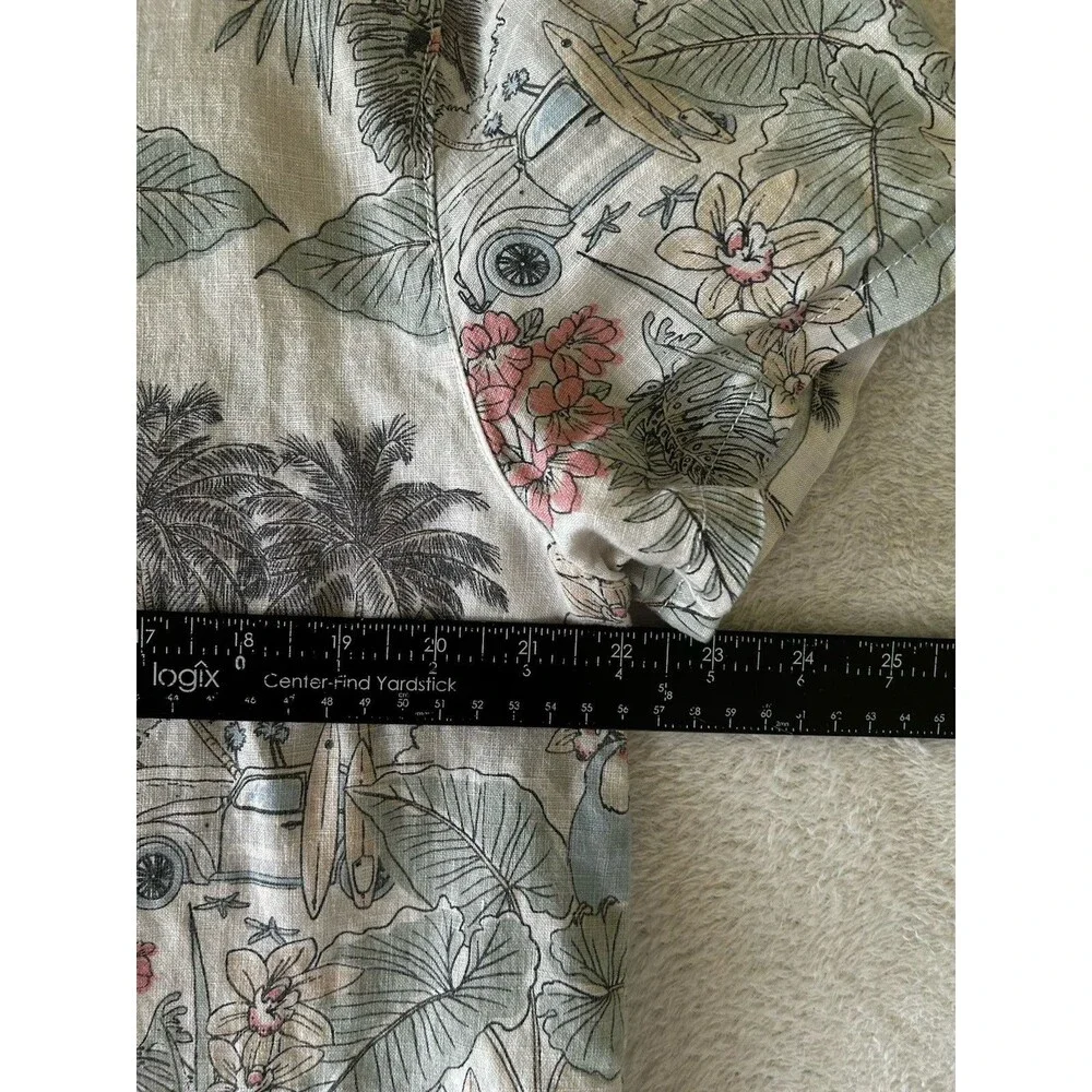 C&C California 100% Linen Top Hawaiian Tropical Cropped Boxy Beachy Size L - Picture 8 of 9
